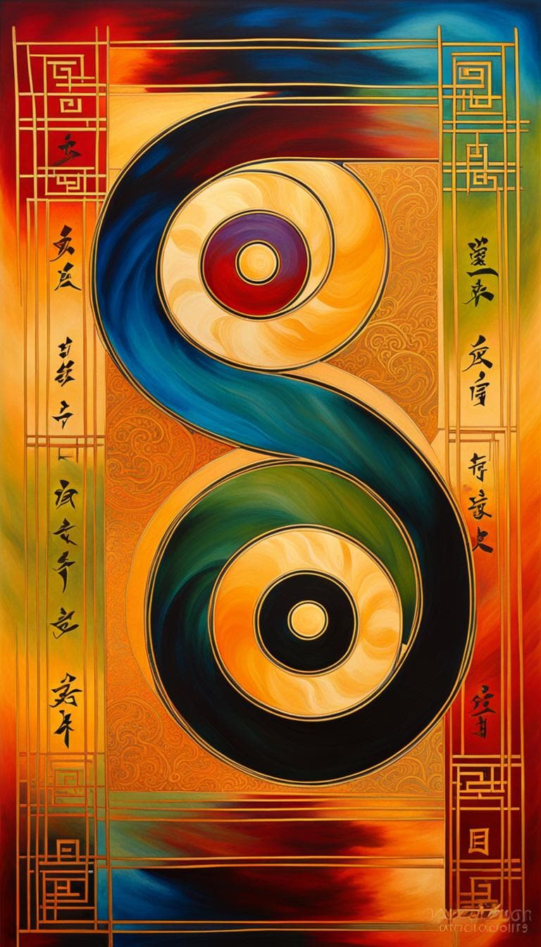 AI generated: (harmony, balance, yin-yang), Chinese silk painting, Tai Chi principles, fluid motion, interconnecte...