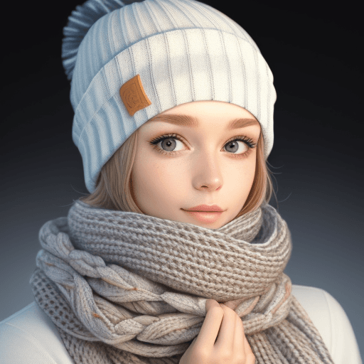 AI generated: Beautiful Venus alien in a knitted scarf and beanie full-face