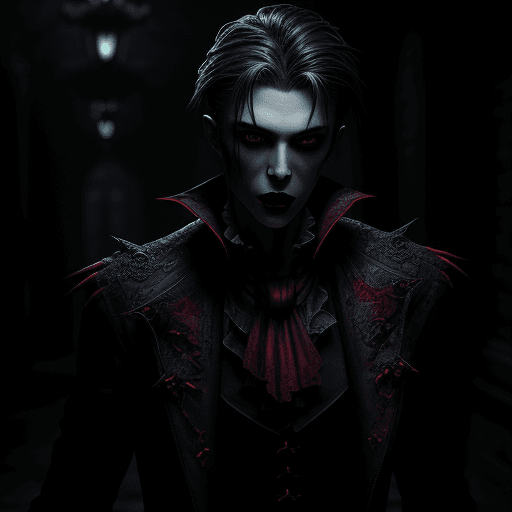 AI generated: A pretty boy vampire, horror, ultra-detailed, HDR, cinematic lighting, dramatic lighting --ar 9:16 -...
