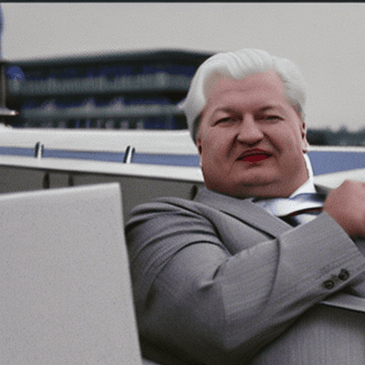 AI generated: Boris Yeltsin lying on the rooftop with vodka