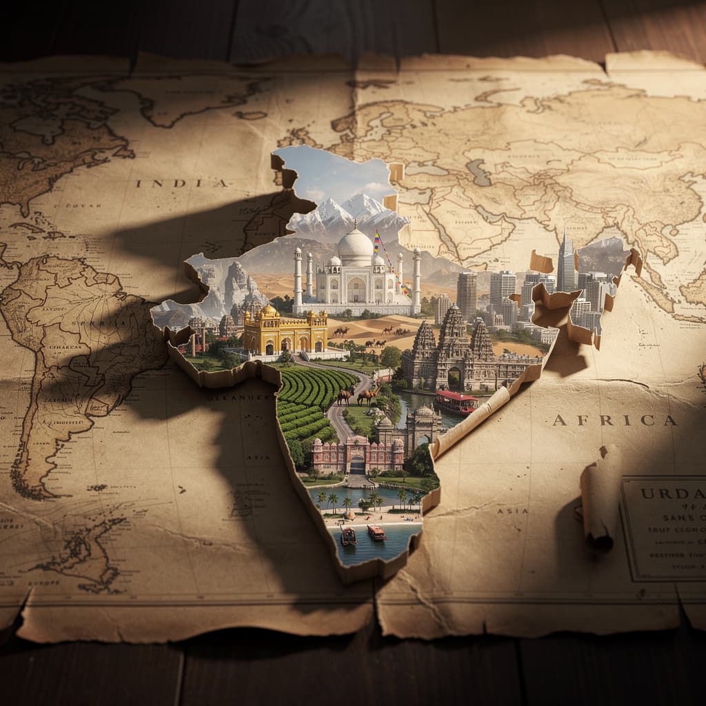 AI generated: Generate me a image Stylish vertical 2:3 premium travel poster. A horizontally laid antique world

m...