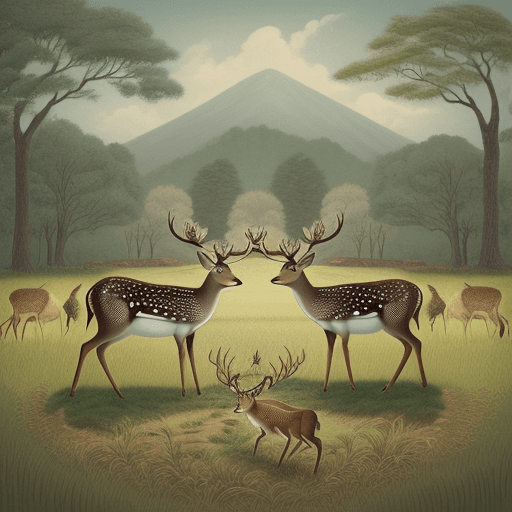AI generated: Rural illustrations with the theme of sika deer and ginseng