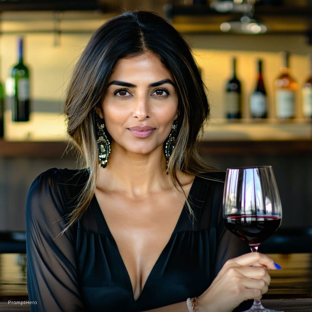 AI generated: A bueauty ful hot desi sexy pose 
With wine 


