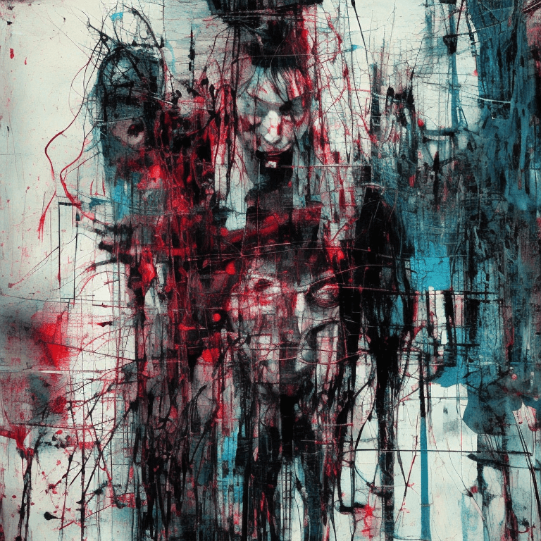 AI generated: zombie abstract crowded streets illustration, glitch effects, fading, by Guy Denning, by Johannes It...