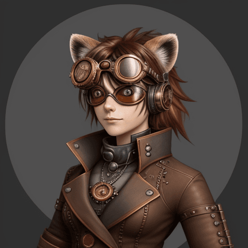 AI generated: Create a steampunk style avatar for my YouTube channel featuring a red raccoon wearing goggles. Plea...