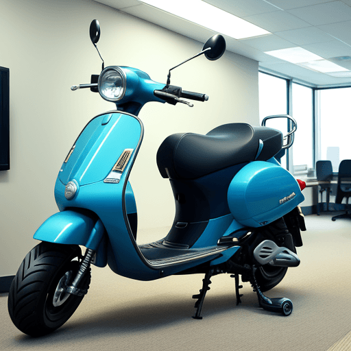 AI generated: Scooter battery charging in a work office
