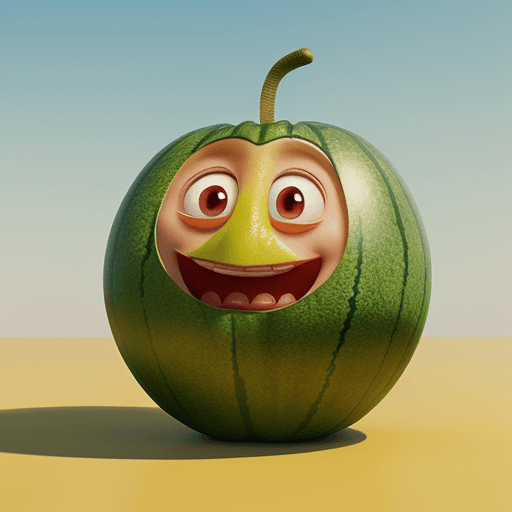 AI generated: A happy cartoon melon fruit, Pixar Style, perfect composition, 8k artistic photography, photorealist...