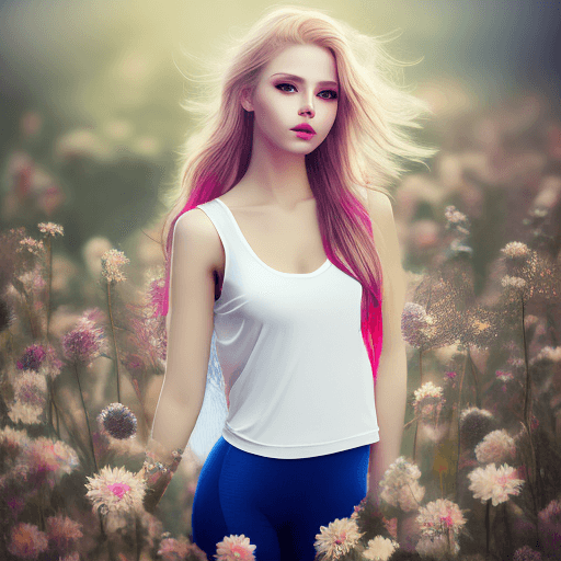 AI generated: very beautiful girl in bright leggings, white short top, charismatic personality, professional photo...