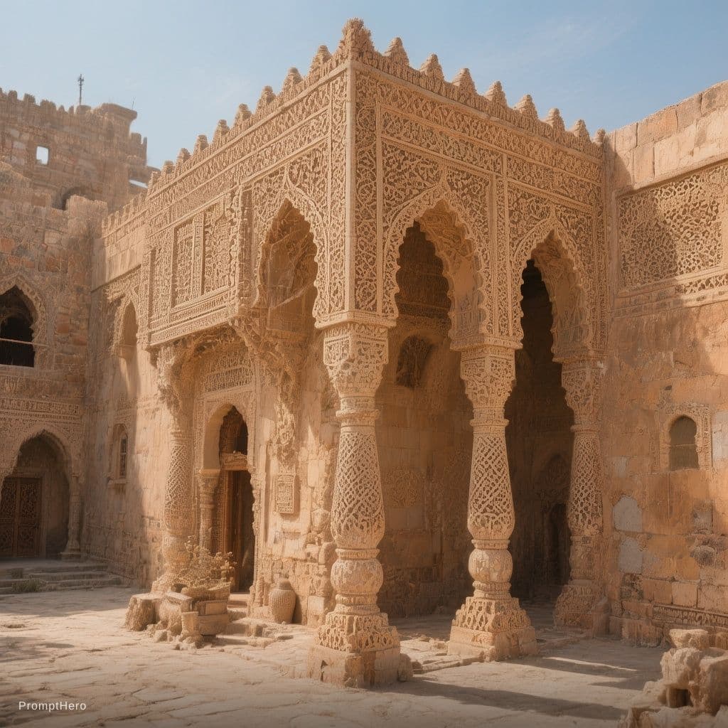 Hero prompt: وليد صور تفصيلية عالية الجودة لقصر دار الحجر، مع ا...