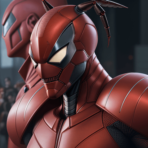 AI generated: Cockroach head anthropomorphic humanoid body, marvel movie poster, villain character, red suit, high...
