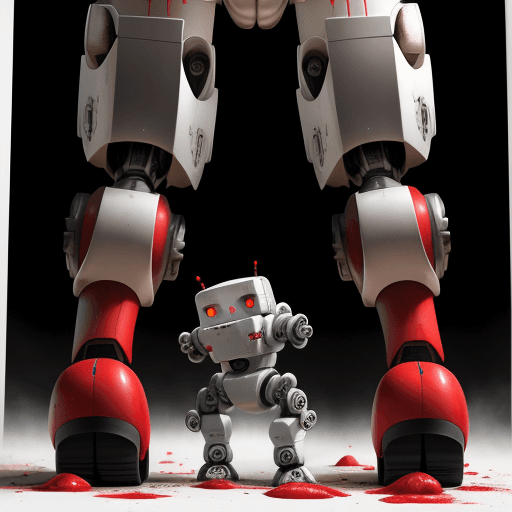 AI generated: Bloody humans under the feet of robots