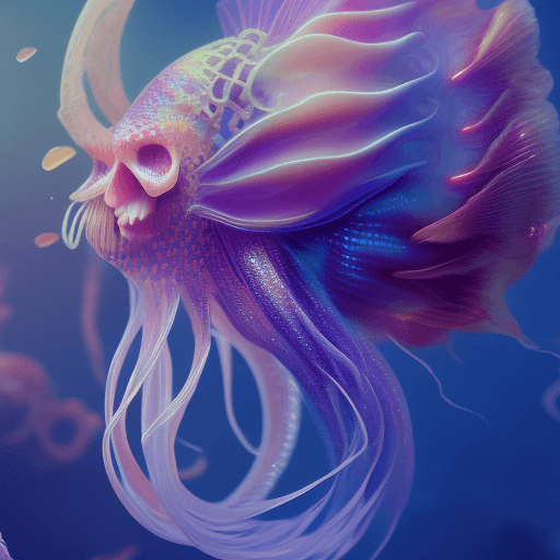 AI generated: Goddess close-up portrait ribcagel. jellyfish phoenix head, nautilus, orchid, skull, betta fish, bio...