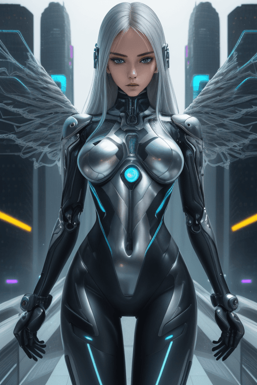 AI generated: Girl cyber-angel. Beautiful face. Slender body. Realistic face. Beautiful eyes. Detailed face. Detai...