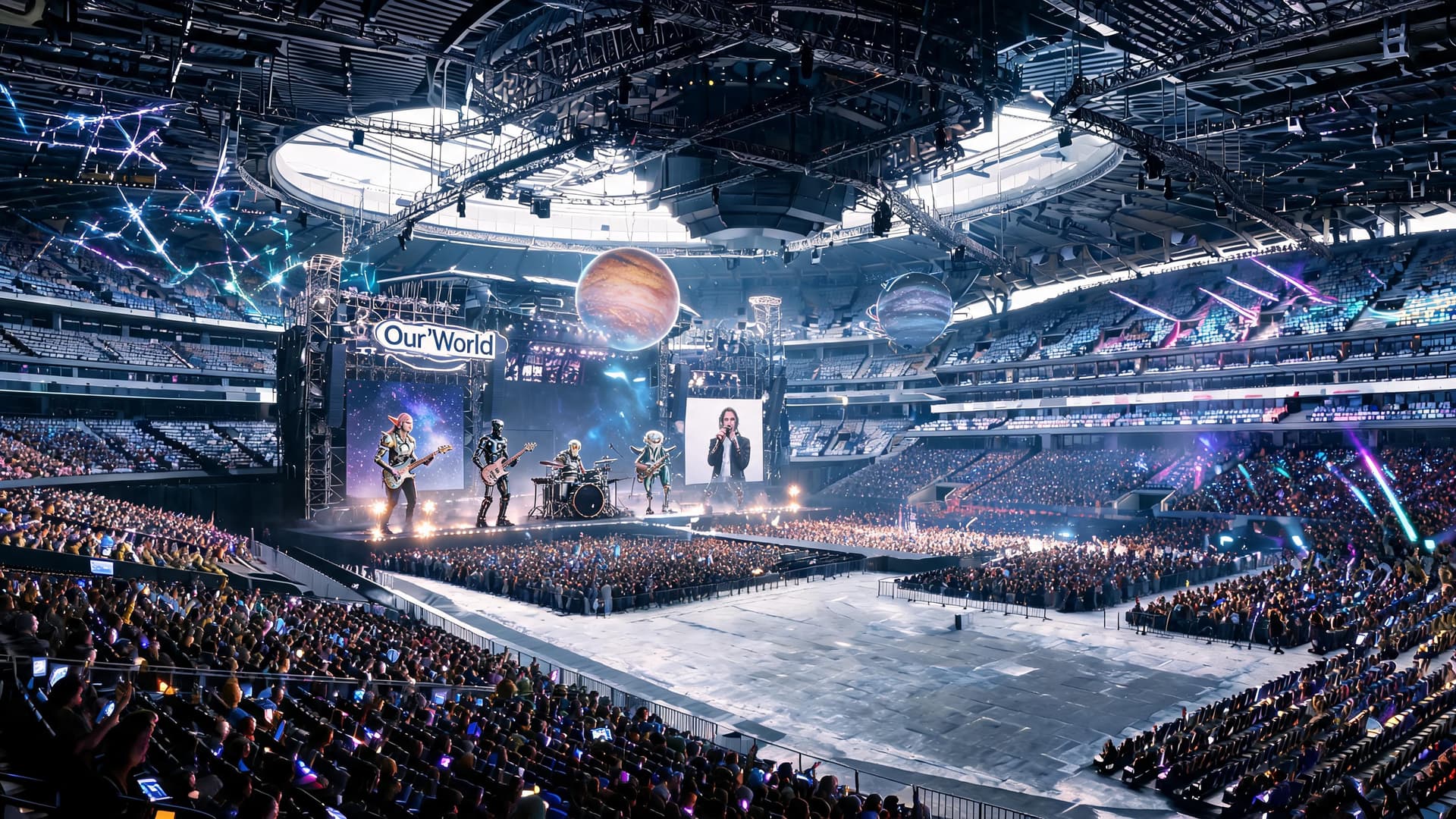 AI generated: Use the uploaded concert arenas as the reference image. Preserve the exact camera angle, stage layou...