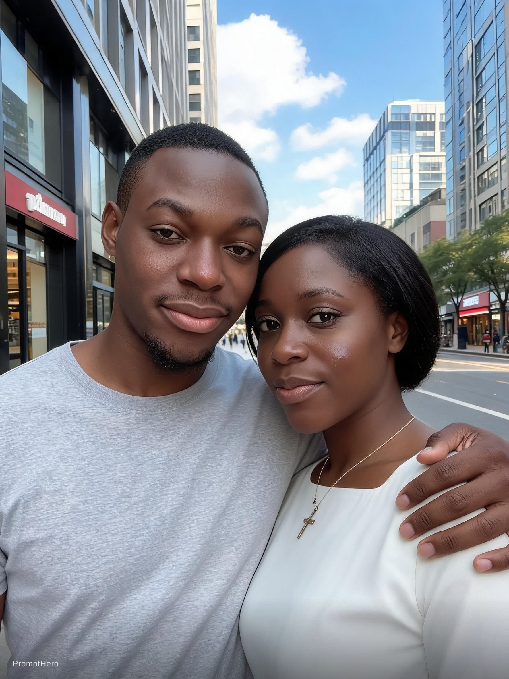AI generated: couple guy and girl romantic outing in the city in the day time, perfect faces