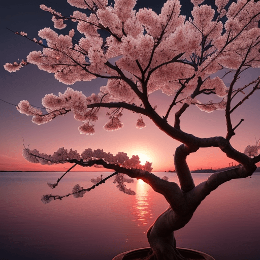 AI generated: cherry blossom sakura tree, at sunset, nature, intricate details --uplight