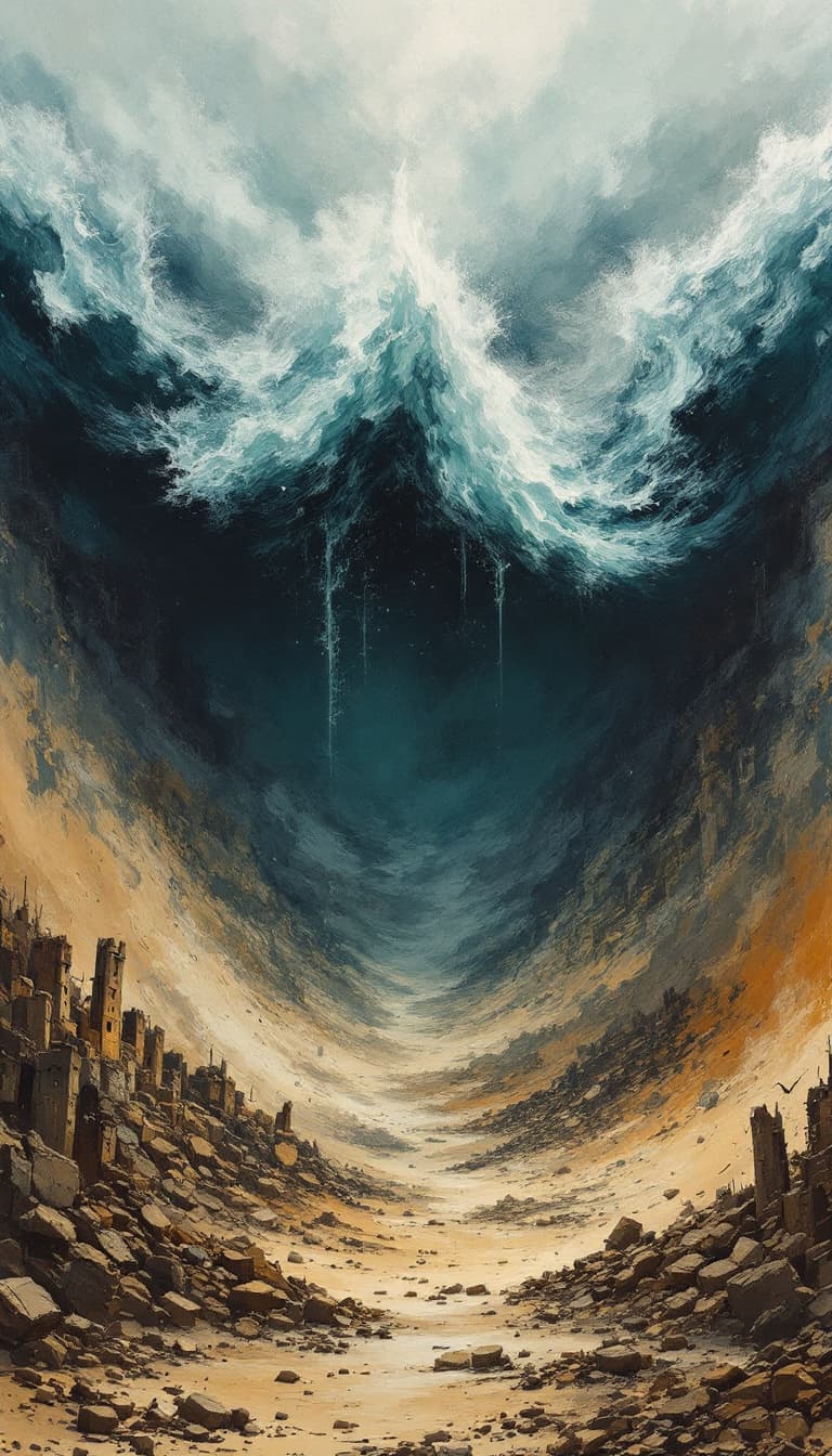 AI generated: surreal epic abstract double exposure fantasy rough hand-painted sketch featuring the top half of th...