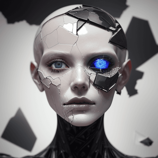 AI generated: Death of a beautiful humanoid female,  close up of a broken android, digital art, cracked porcelain ...