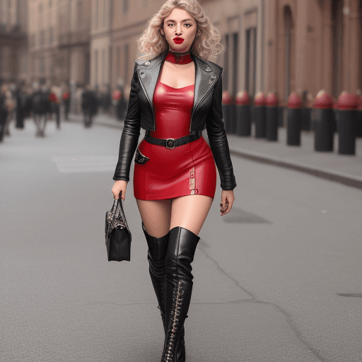AI generated: 8k, ester exposito, leather boots, red lipstick