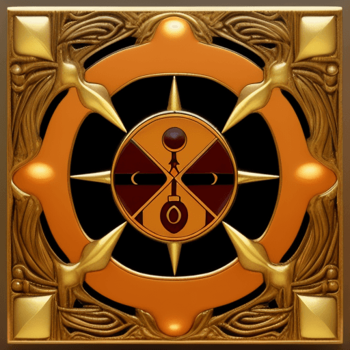 AI generated: A rectangular emblem with rounded corners representing a minor god of trade, travel and prosperity. ...