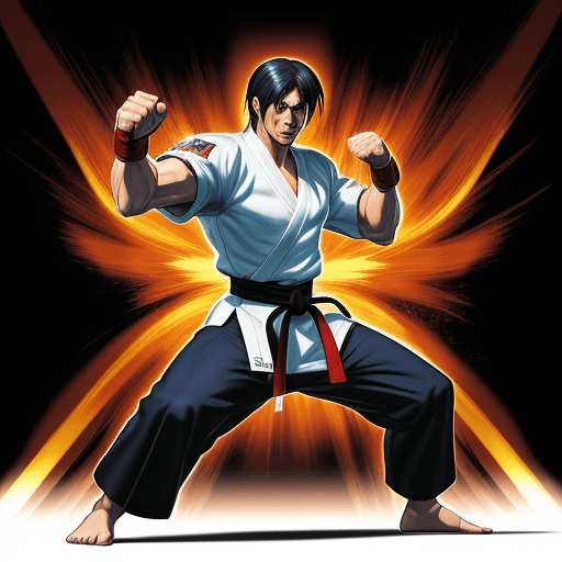 AI generated: MAN  in a karate pose, fighting game character, character from king of fighters, of virtua figther, ...