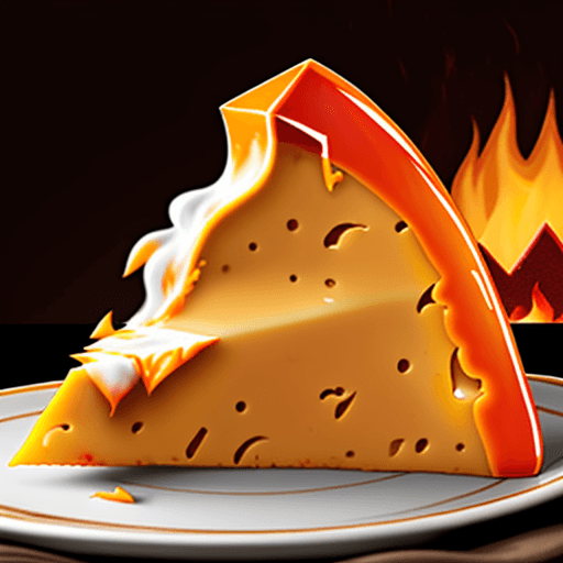 AI generated: from the flames arose a very spicey wedge of cheese