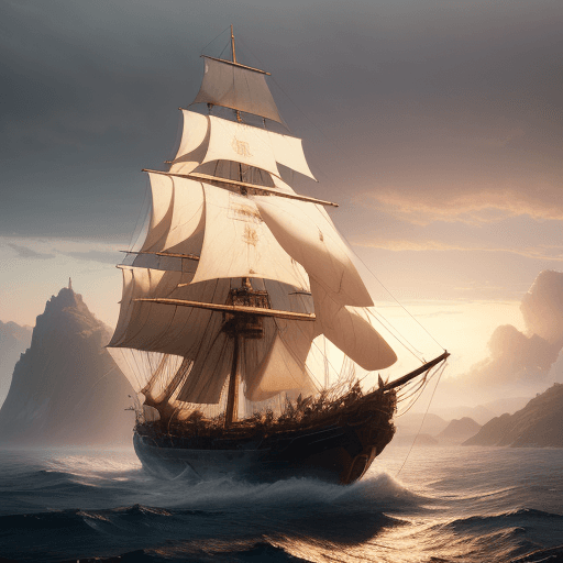 AI generated: Photo of a ultra realistic sailing ship, dramatic light, pale sunrise, cinematic lighting, battered,...