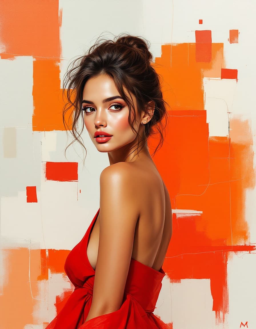 AI generated: An abstract painting of a woman with a contemporary style blending realism and abstraction. The woma...