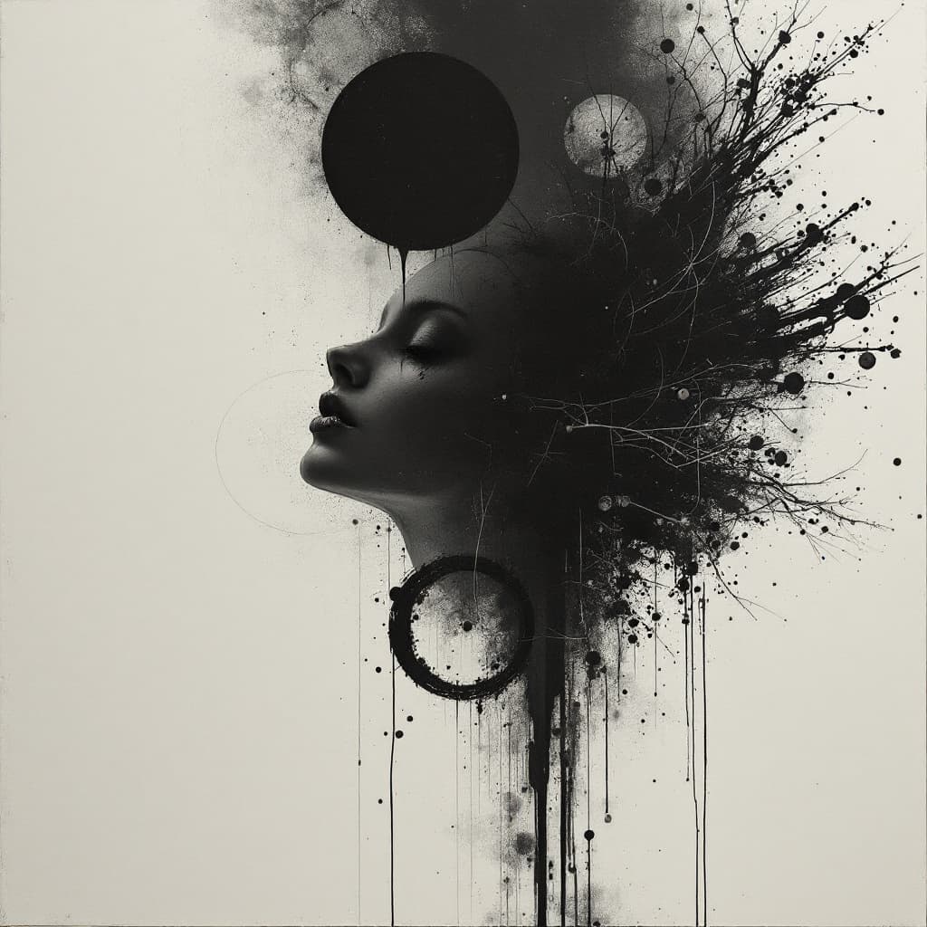 AI generated: abstract, minimalist, charcoal, psy, dark, dreep, b&w 