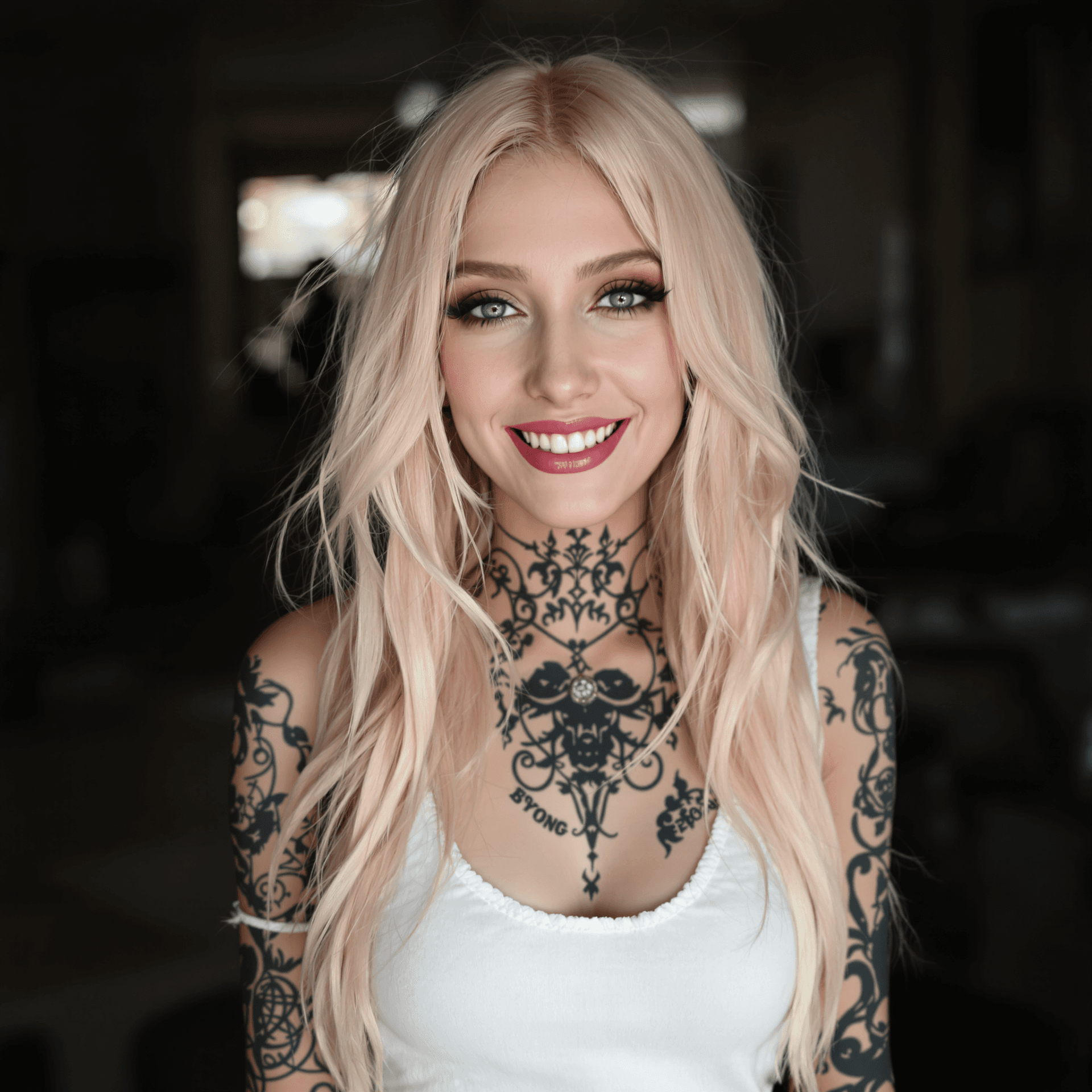 AI generated: High resolution photography 8K of a tall and slender 25-year-old woman with long, light pink hair be...