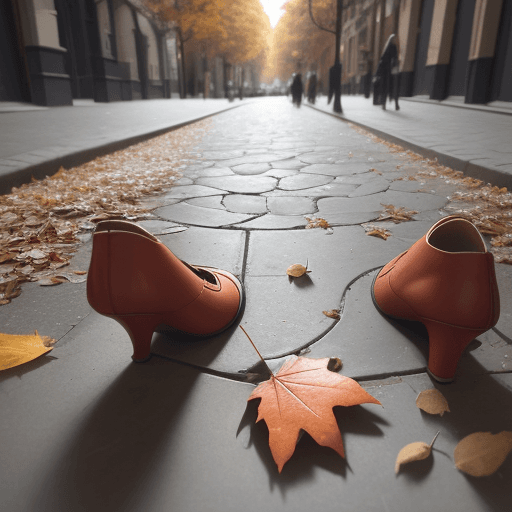 AI generated: Fallen leaves on the street form shoe-like shapes