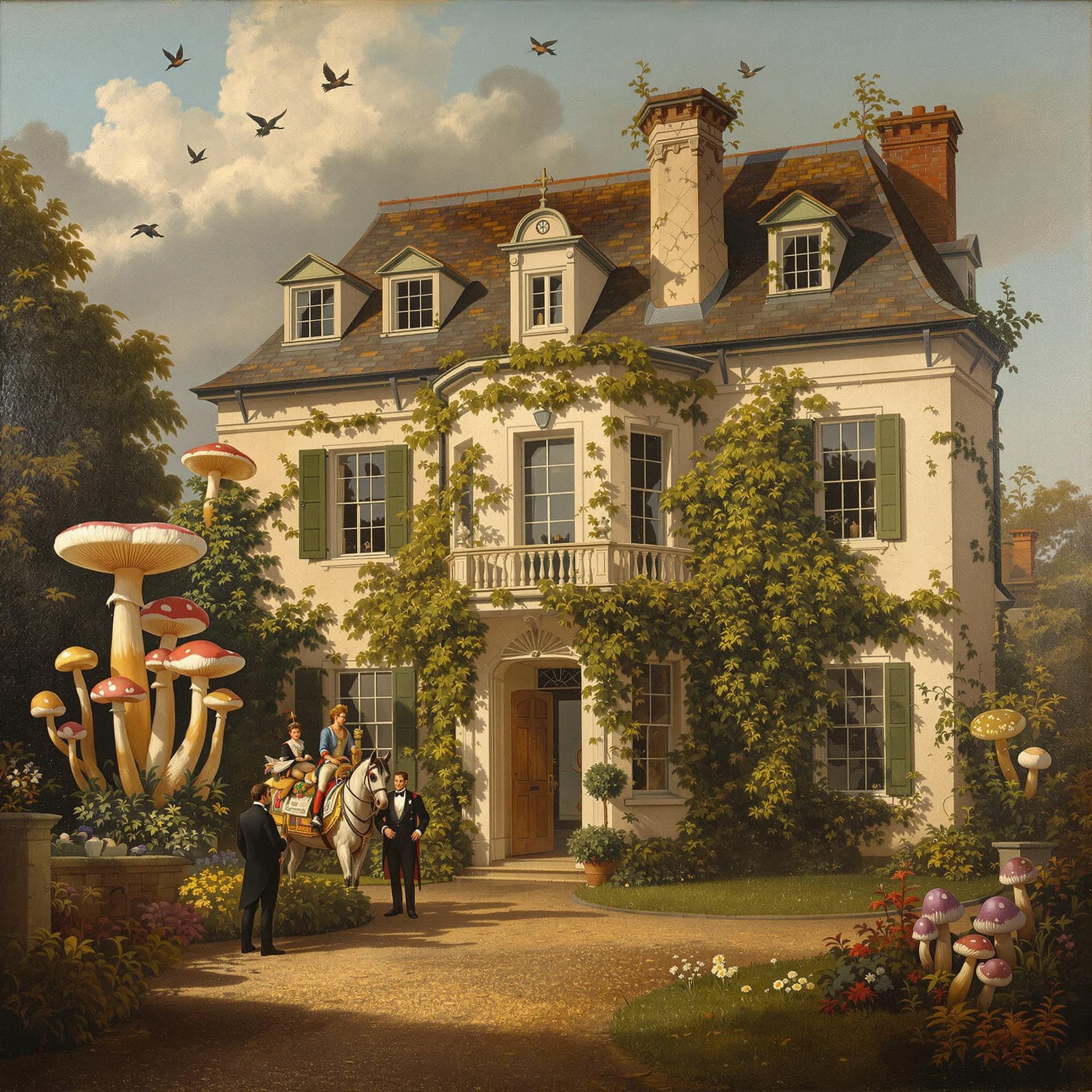 AI generated: Dutch masters painting of a English Manor House in Southern England, oil on canvas, in the style of ...