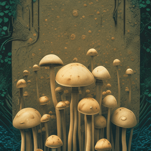 AI generated: a picture of a mushroom, completely left-right symmetrical, The composition, color, and cinematic ex...