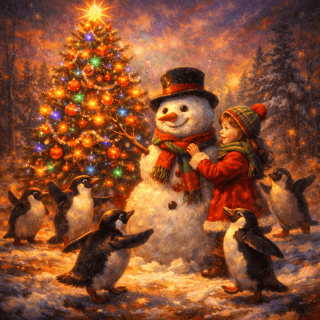 AI generated: Tall live Christmas tree lit up in full color with a brilliant Star on top, next to a  photorealisti...
