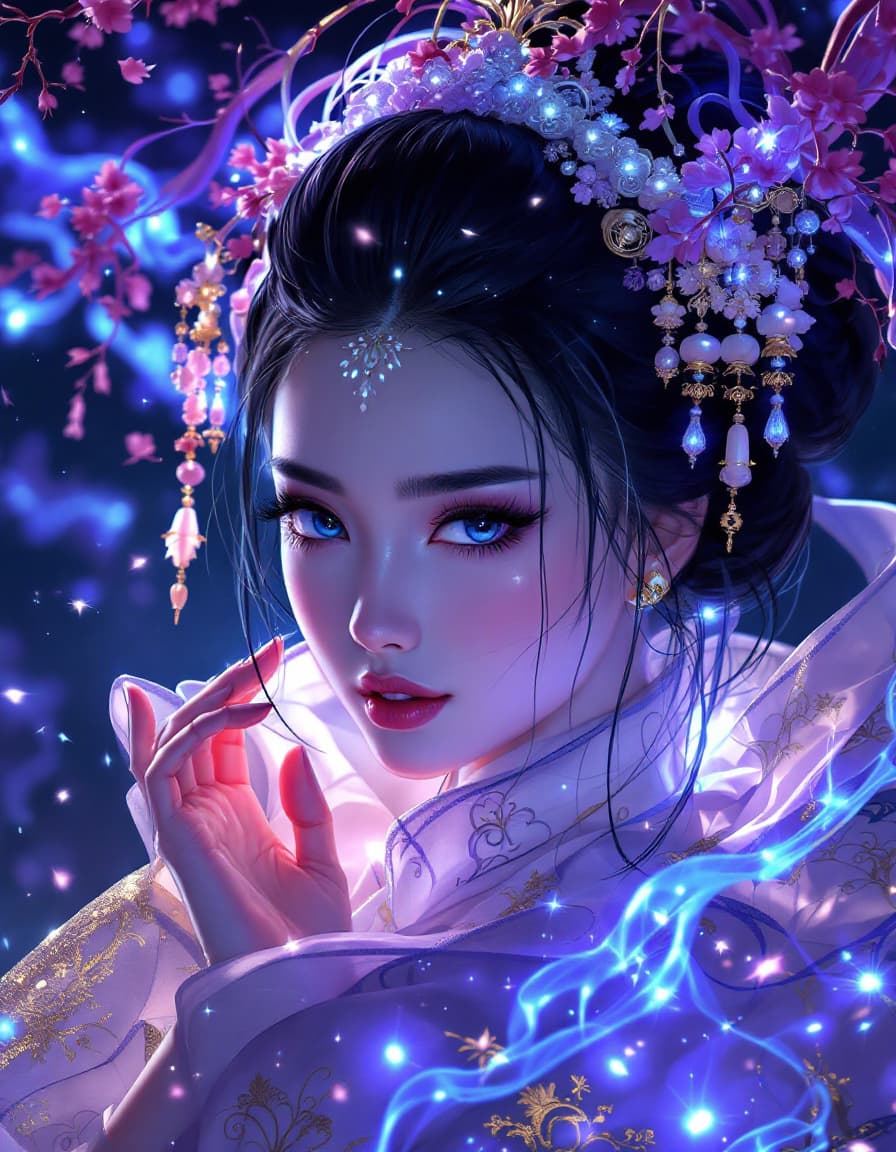 AI generated: Surreal, realistic illustration in traditional Chinese style ((medium ground)) on (dark night backgr...