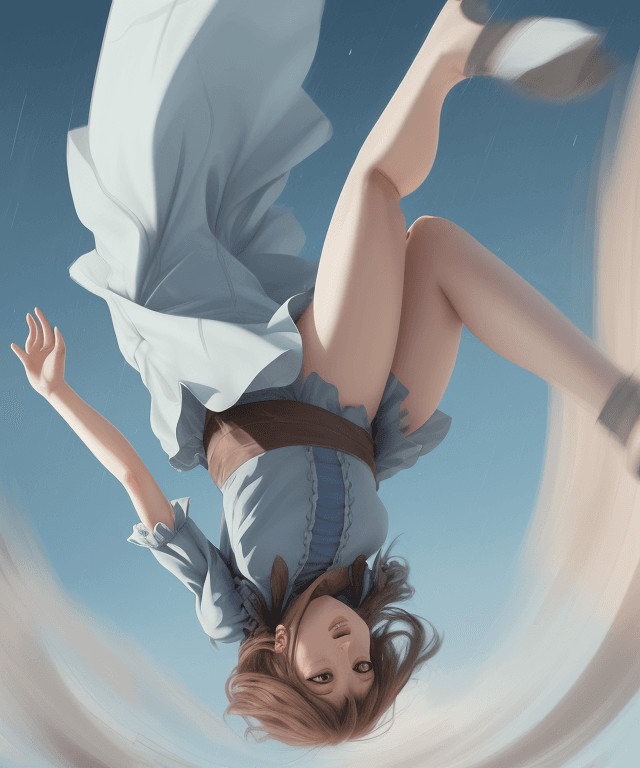 AI generated: realistic drawing 
alice falling from the sky horizontally 
facing upward 
seen from her profile
who...