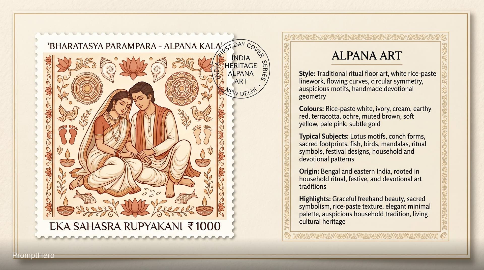 AI generated: Create a 16:9, 4K premium commemorative First Day Cover envelope inspired by India Post heritage des...