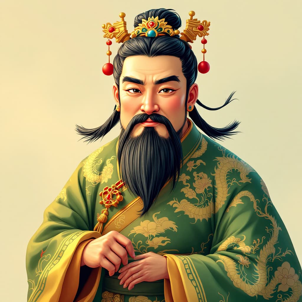 AI generated: The Yellow Emperor, a Chinese male, has a round face, as if his face is slightly red after drinking ...