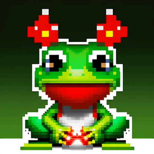 AI generated:  Create a pixel art illustration of an green frog Holding a red light stick White background Potrait...