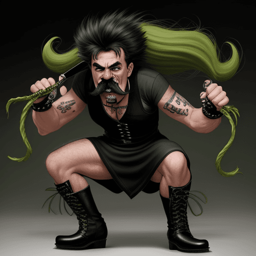 AI generated: Vicious man with a mustache. With nasty hairs and a big mouth. With long nails. With old black boots...
