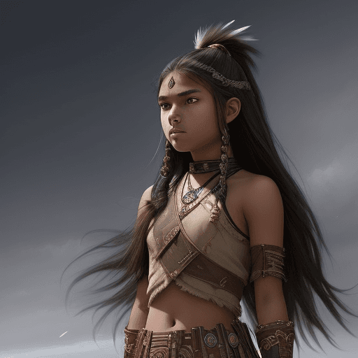 AI generated: Sioux teen girl, beautiful, dramatic, powerful, main character in epic fantasy, detailed