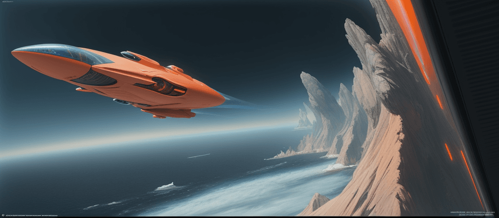 AI generated: ratio 17:7, Hyper realistic eye level exterior photo of a year 2450 futuristic landscape, 3% small o...