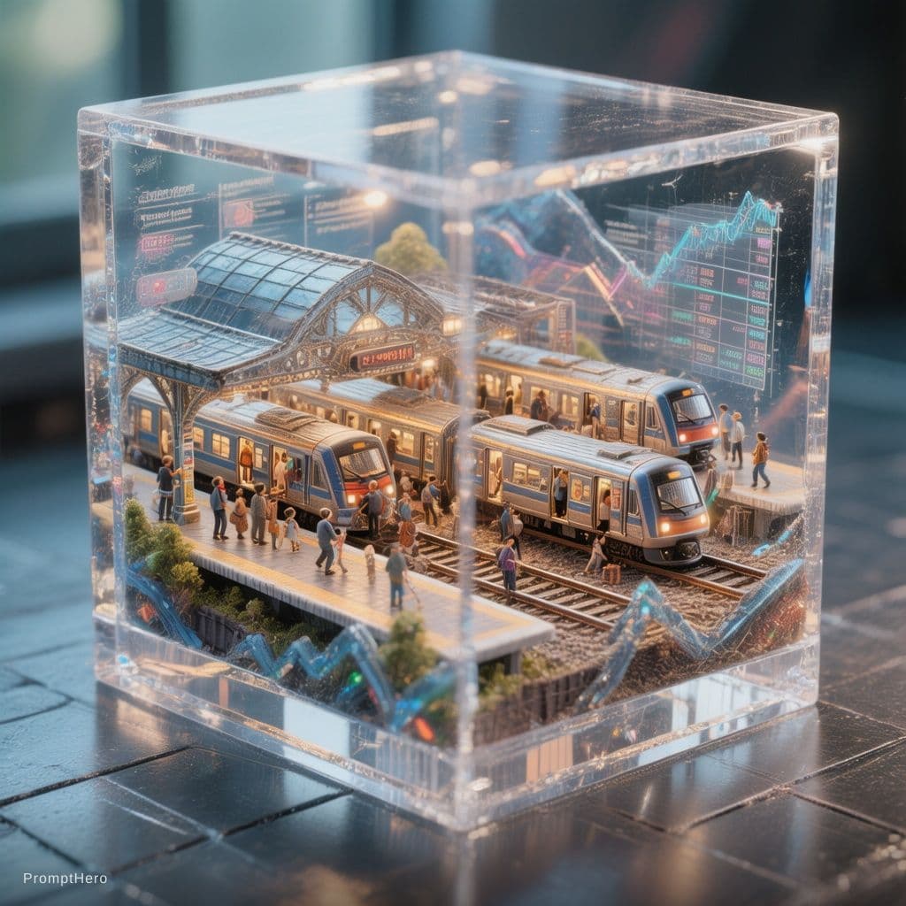 AI generated: Macro photography lens. A beautifully crafted, handmade 3D miniature model is placed inside a crysta...