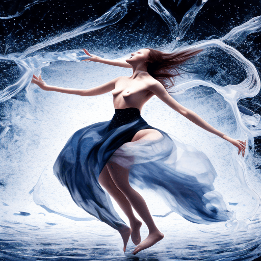 AI generated: A cheerful beautiful girl, fully nude, dancing, drkms,(full body:1.1), on Thin Ice,drkms, water-bend...