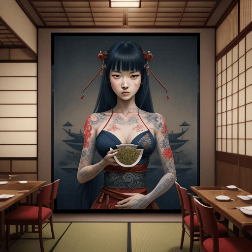 AI generated: japanese restaurant tattoo drawing, in the style of matthias jung, kerem beyit, uhd image, authentic...