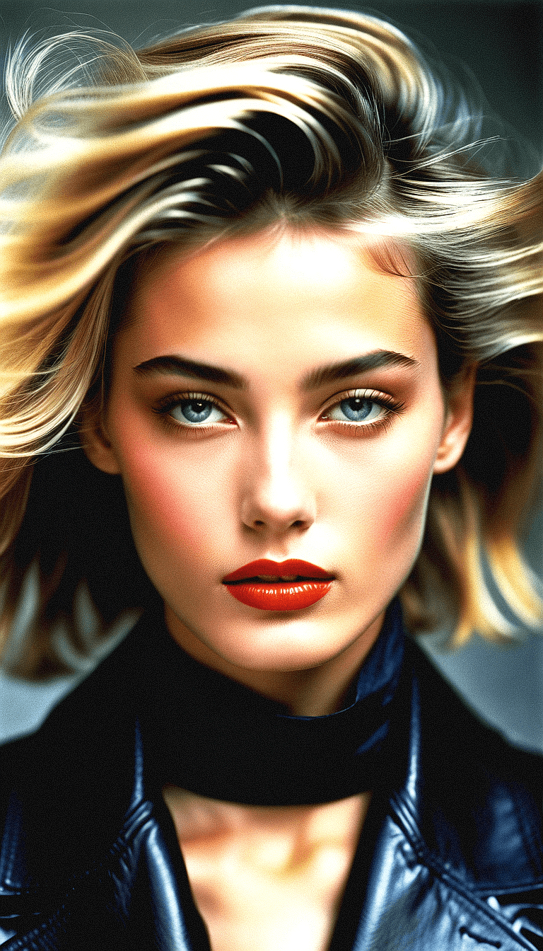 AI generated: reate an image of a woman with a high-necked black top or jacket, exuding modern elegance and bold c...