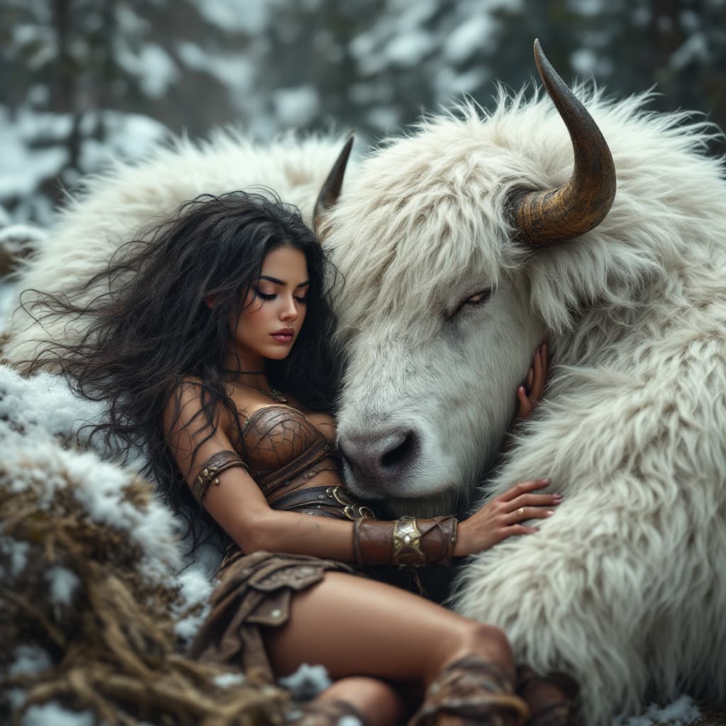 AI generated: full body view dr Stunning image of a strong and beautiful barbarian female warrior with fierce brow...