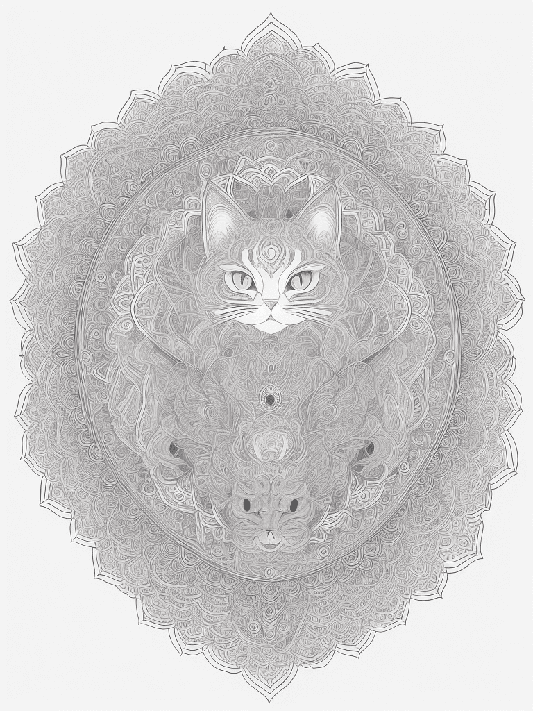 AI generated: cat full body, mandala body, mandala face, full background mandala, Coloring page for adults, bold l...