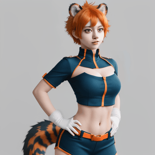AI generated: female character design, my hero academia, MHA, BNHA, Hero costume, tiger ear and tail, short orange...