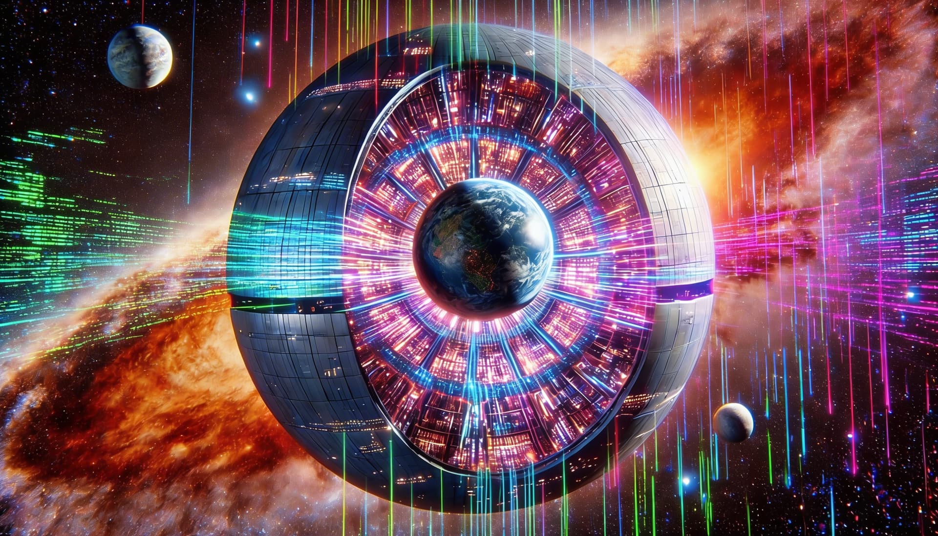 AI generated: Create a Sci-Fi image. A visual representation of advancing information being shared between advanci...